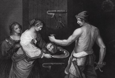 La Cabeza de Juan el Bautista traída en un Cargador, Mateo, Cap XIV, vs 6 de Guercino (1591 1666) (after)