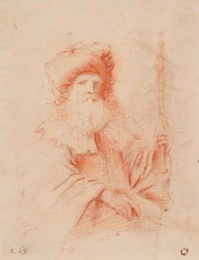 Boceto de hombre barbudo con turbante de Guercino