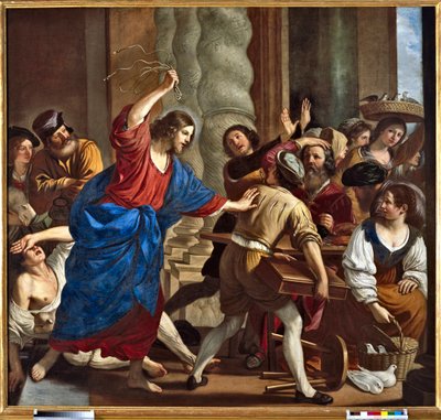 Cristo expulsando a los mercaderes del templo. Pintura de Giovanni Francesco Barbieri, conocido como Il Guercino (El Guercino) (1591-1666) de Guercino