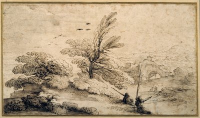 Paisaje con dos pescadores descansando de Guercino
