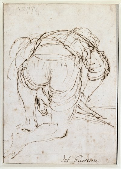Hombre arrodillado - Dibujo a lápiz de Guercino