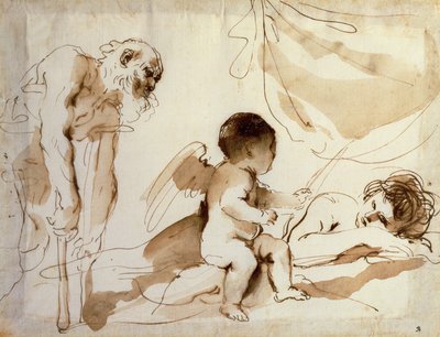 Hombre con muletas, Cupido y Venus durmiente de Guercino