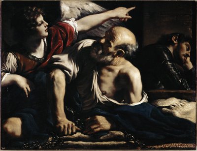 San Pedro liberado por un ángel - Óleo sobre lienzo, circa 1622 de Guercino