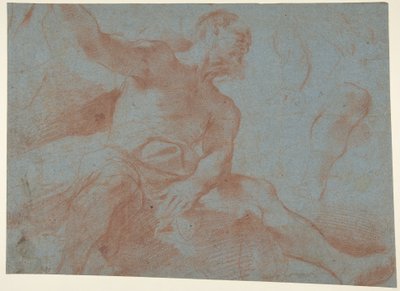 Anciano sentado con el brazo derecho levantado (Tithonus) (recto) de Guercino