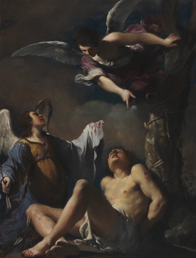 San Sebastián socorrido por dos ángeles de Guercino