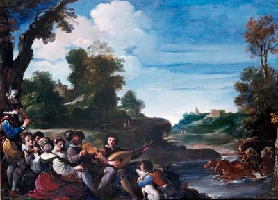Placeres de verano. Paisaje con concierto. Pintura de Giovanni Francesco Barbieri Guerchin, conocido como Il Guercino (1591-1666) siglo XVII. Florencia, Galería Uffizi de Guercino