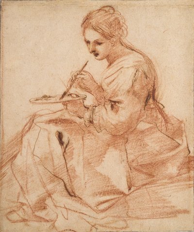 Una mujer pintando una alegoría de la pintura de Guercino