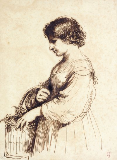 Una joven sosteniendo una canasta de frutas de Guercino