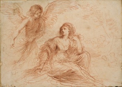 Un ángel apareciendo a Agar e Ismael, c. 1653 de Guercino