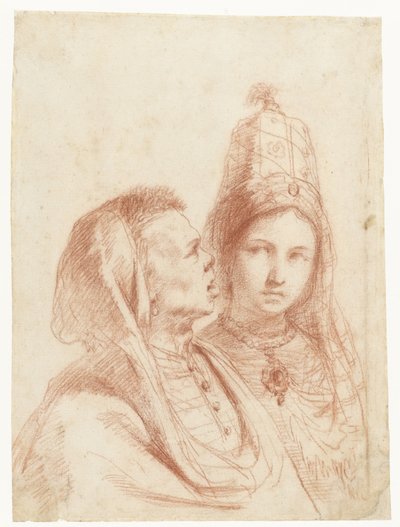 Bustos de un hombre y una mujer con trajes exóticos de Guercino