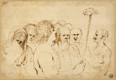 Grupo de figuras, con búho en un poste de Guercino