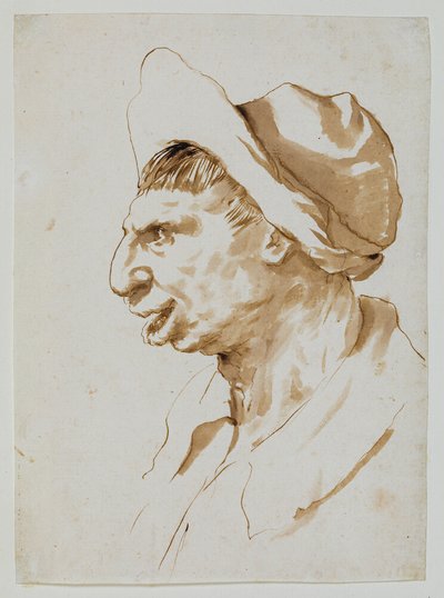 Cabeza de campesino de perfil a la izquierda de Guercino