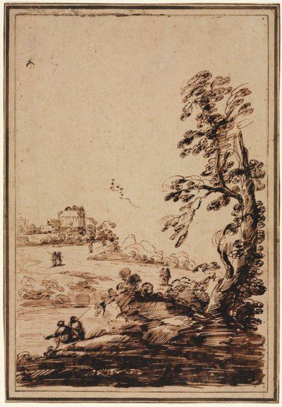 Paisaje con Pequeño Grupo de Edificios de Guercino