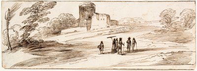 Paisaje con castillo y figuras de Guercino