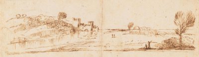 Paisaje panorámico con un río de Guercino
