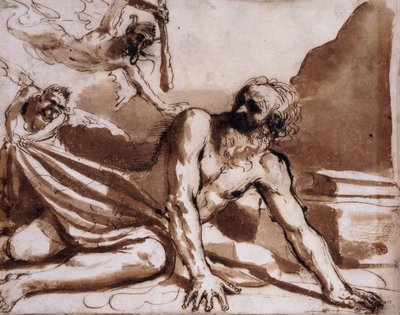 San Antonio golpeado por los demonios de Guercino