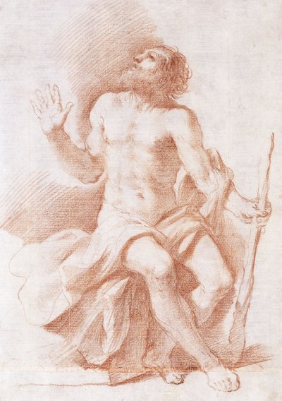 San Pablo el Ermitaño, Mirando hacia Arriba y Sosteniendo un Bastón, c.1637-8 de Guercino