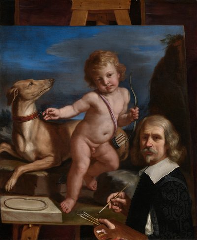 Autorretrato ante un cuadro de «Amor Fedele» de Guercino