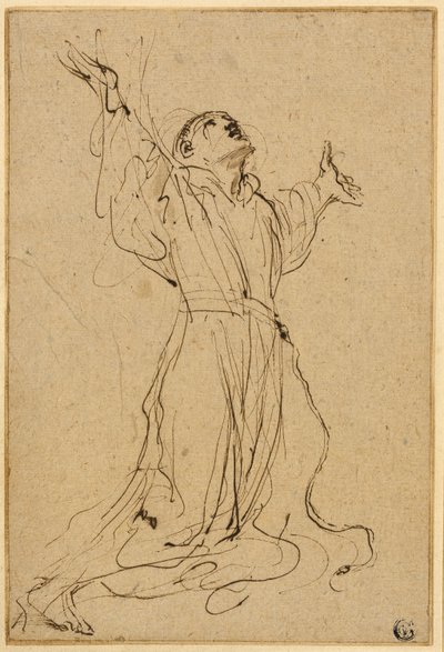 Estudio para San Francisco recibiendo los estigmas de Guercino