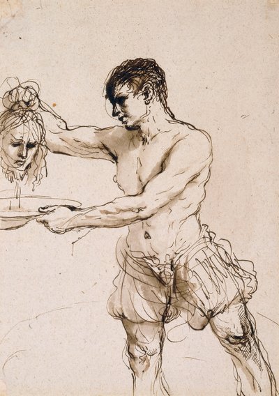 El verdugo sosteniendo la cabeza de San Juan Bautista, c.1637 de Guercino