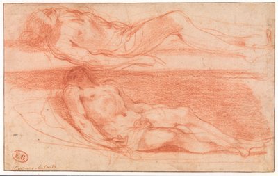 Dos estudios de hombre medio desnudo acostado de Guercino
