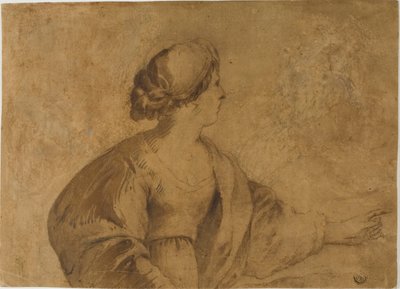 Mujer de perfil, señalando con la mano izquierda de Guercino