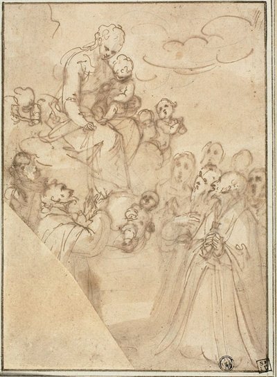 Madonna del Rosario, con Domingo y otros santos de Guglielmo Caccia