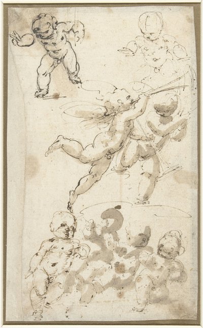 Putti y un ángel flotante de Guglielmo Caccia