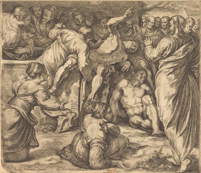 La resurrección de Lázaro de Guglielmo Cortese after Tintoretto