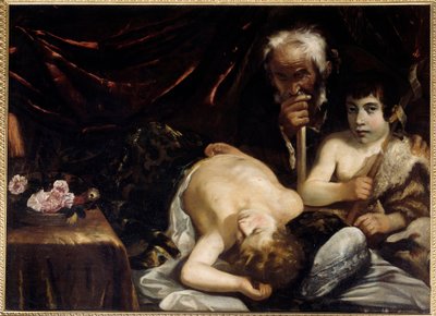 El niño Jesús dormido con San Juan Bautista y San José de Guido Cagnacci
