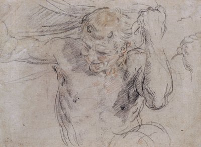 Un sátiro levantando una cortina, y un estudio subsidiario de su mano izquierda de Guido Reni