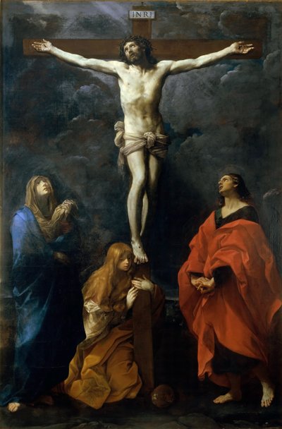 Cristo en la cruz con María, Juan y María Magdalena, c. 1617 de Guido Reni