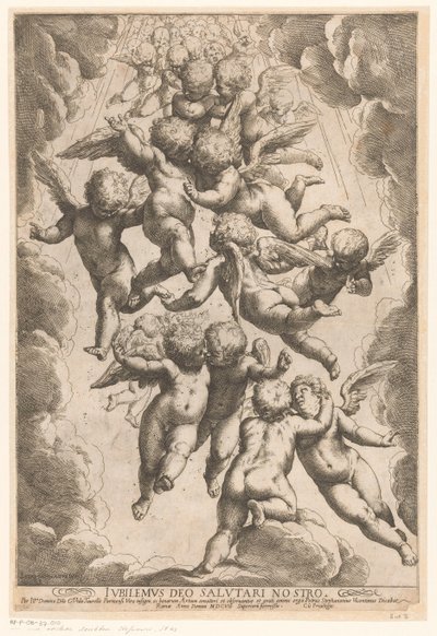Engelen en gloria Alegrémonos en Dios nuestro Salvador (título sobre el objeto) de Guido Reni