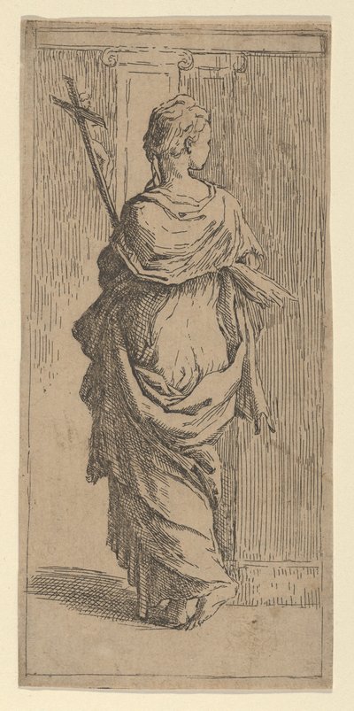Chica llevando un crucifijo y avanzando hacia un pilar, vista desde atrás, ca. 1590-1600 de Guido Reni