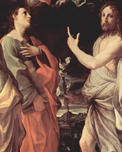 Italiano: Coronación de la Virgen con los santos Juan Evangelista, Juan Bautista, Bernardo y Catalina de Alejandría, Detalle: San Juan Evangelista y San Juan Bautista de Guido Reni