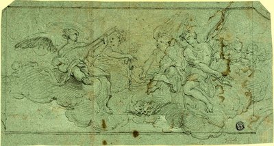 Ángeles músicos en nubes (recto); Clérigo sentado (verso) de Guido Reni