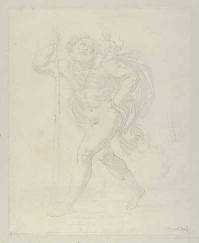 San Cristóbal caminando con el niño Cristo en su hombro izquierdo, ca. 1600-1640 de Guido Reni
