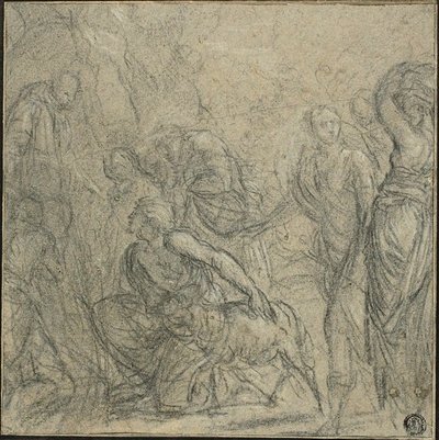 Estudio para San Benito Recibiendo Regalos de los Campesinos de Guido Reni