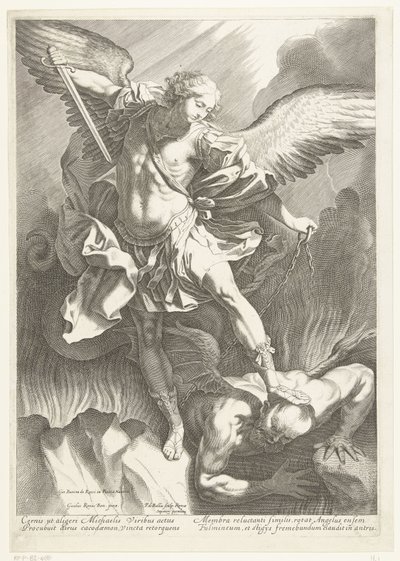 El Arcángel San Miguel derrotando al Diablo, grabado por Pieter de Bailliu, 1623-60 de Guido Reni