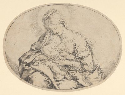 La Virgen sosteniendo al niño Cristo, una composición ovalada, ca. 1600-1640 de Guido Reni