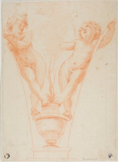 Dos Putti con Planta en Maceta de Guido Reni