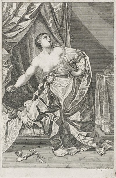 Muerte de Lucrecia, c. 1700-50 posiblemente Antonio Billy de Guido after Reni