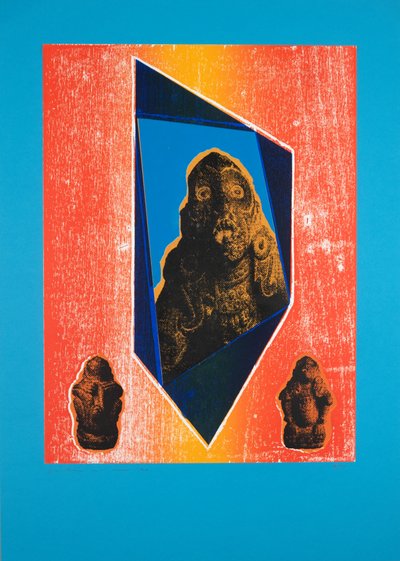 Habitación invisible Nº9, Azul, 2019 (xilografía y serigrafía) de Guilherme Pontes