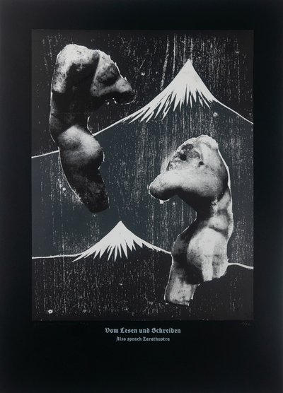Sobre la lectura y la escritura (negro), Así habló Zaratustra, 2023 (xilografía y serigrafía) de Guilherme Pontes