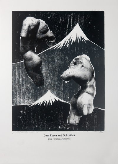 Sobre la lectura y la escritura (blanco), Así habló Zaratustra, 2023 (xilografía y serigrafía) de Guilherme Pontes