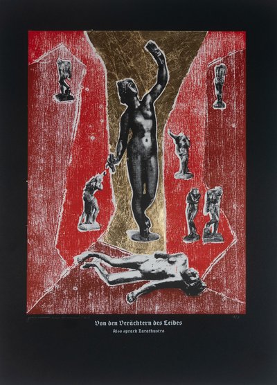 Sobre los despreciadores del cuerpo, Así habló Zaratustra, 2023 (xilografía y serigrafía) de Guilherme Pontes