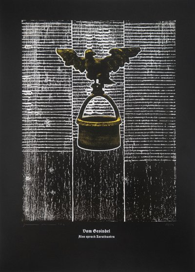 On The Rabble, Así habló Zaratustra, 2024 (xilografía y serigrafía) de Guilherme Pontes