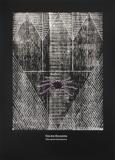 Sobre la tarántula, Así habló Zaratustra, 2024 (xilografía y serigrafía) de Guilherme Pontes