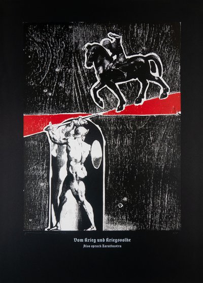 Sobre la guerra y los guerreros (negro), Así habló Zaratustra, 2024 (xilografía y serigrafía) de Guilherme Pontes