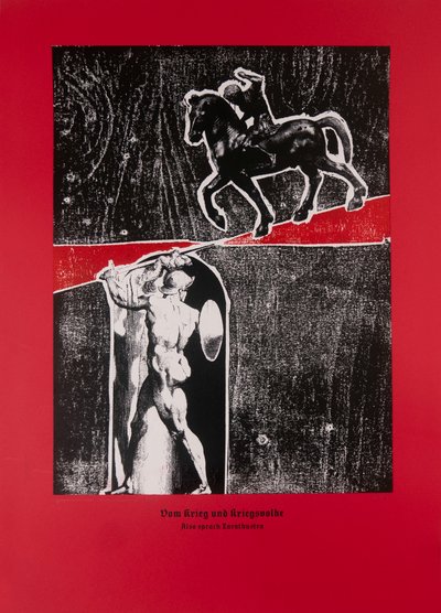 Sobre la guerra y los guerreros (rojo), Así habló Zaratustra, 2024 (xilografía y serigrafía) de Guilherme Pontes